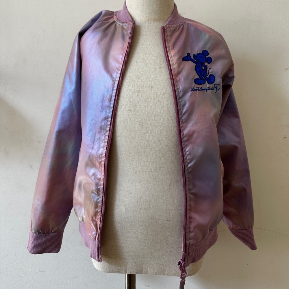 Disney 50th Anniversary Kids Iridescent Pink Purple Mickey Bomber Jacket